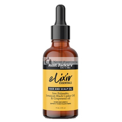 Aunt Jackie's Elixir Essentials Hair & Scalp Oil with Saw Palmetto, Jamaican Black Castor Oil & Grapeseed Oil 2 oz