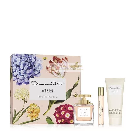 Oscar de la Renta Alibi Eau de Parfum 3 Részes Ajándékcsomag Nőknek - Parfüm Spray 100ml, Táska Spray 15ml, és Testápoló 100ml