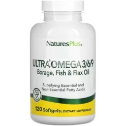   NaturesPlus Ultra Omega 3 6 9 1200mg Omega Blend from Borage Oil Fish Oil Flax Oil 90 Softgels