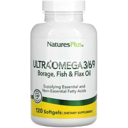NaturesPlus Ultra Omega 3 6 9 1200mg Omega Blend from Borage Oil Fish Oil Flax Oil 90 Softgels
