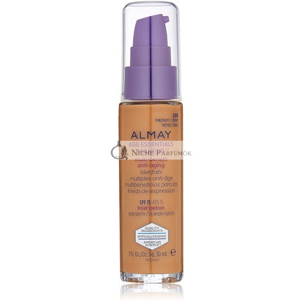 Almay Age Essentials Anti-Aging SPF Foundation Medium Deep 1 Fluid Ounce