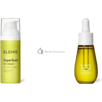 ELEMIS Superfood Day Cream Pre-Biotic Day Cream to Replenish Moisturize and Protect & Superfood Facial Oil Nourishing Face Oil Formulated with 9 Antioxidant-Rich Superfoods 15ml