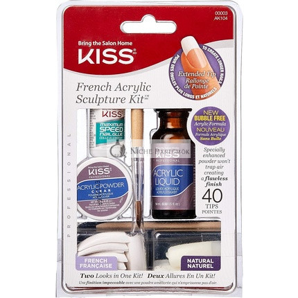 KISS French Acrylic Modeling Set with Liquid Acrylic, Acrylic Powder, Shaping Brush, Nail File, Quick-Drying Nail Glue and 40 Nail Tips