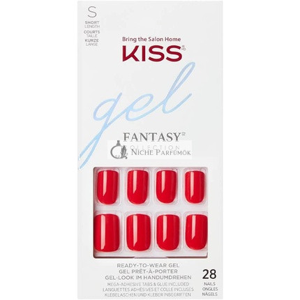 KISS Gel Fantasy Collection Glue-On Manicure Kit Whatever Short Length Square Fake Nails 28 False Nails Nail Glue Nail File and Manicure Stick