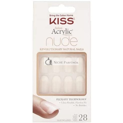 KISS Salon Acrylic Nude French Fake Nails Sensibility Long Length DIY Manicure Kit 28 Nails