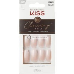   KISS Classy Nails Collection Be-you-tiful Long Length Coffin Shaped Fake Nails 28 False Nails Nail Glue Nail File and Manicure Stick 1 count