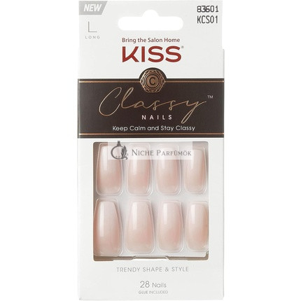 KISS Classy Nails Collection Be-you-tiful Long Length Coffin Shaped Fake Nails 28 False Nails Nail Glue Nail File and Manicure Stick 1 count