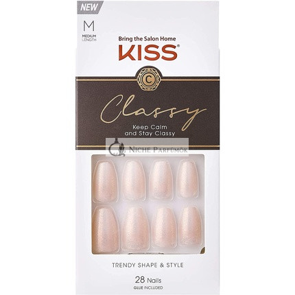 KISS Classy French Nail Manicure Kit with Gel Finish Medium Coffin Shape Cosy Meets Cute 28 Fake Nails