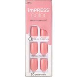   KISS imPRESS Color Gel Nail Kit Pretty Pink with PureFit Technology - Includes Prep Pad Mini File Cuticle Stick and 30 Fake Nails