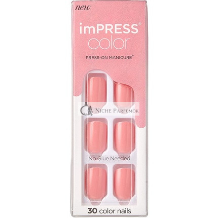 KISS imPRESS Color Gel Nail Kit Pretty Pink with PureFit Technology - Includes Prep Pad Mini File Cuticle Stick and 30 Fake Nails