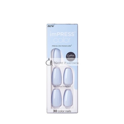 Kiss Impress Color Medium Coffin Press-On Nails, Cloudless, 30 Count