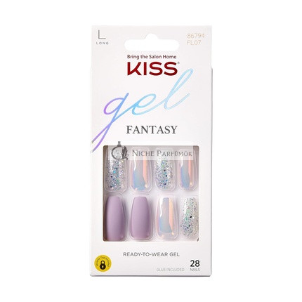KISS Gel Fantasy Collection Fake Nails Manicure Set Rainbow Rings Long Length Coffin Shaped Purple Gel Nails with Mini Nail File Pink Gel Nail Glue and 28 Smudge-Proof Glue-On Nails