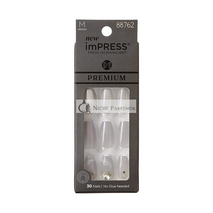 KISS imPRESS Press-On Manicure Premium Collection Fake Nails - Legacy Gray V-Cut Stone Medium Ballerina Coffin Shape 30 Count