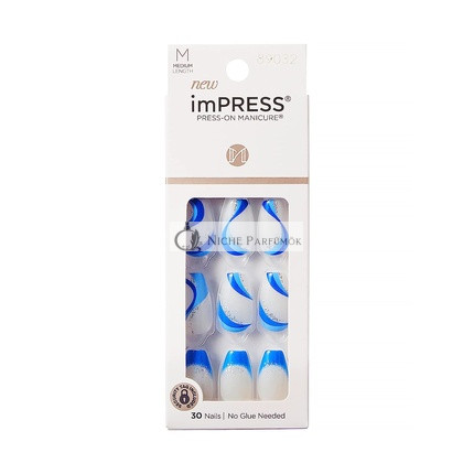 KISS imPRESS Press-On Manicure Fake Nails Medium Coffin Mesmerize Blue