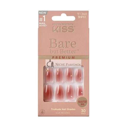 KISS Bare But Better Press-On Nails Dark Pink Medium Coffin Shape 30 Nails 2G Glue Manicure Stick Mini File