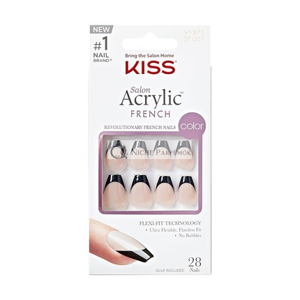 KISS Salon Acrylic French Press-On Nails Flame Dark Black Short Size Coffin Shape Includes 28 Nails 2G Glue 1 Manicure Stick 1 Mini File