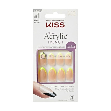 KISS Salon Acrylic French Press-On Nails with Nail Glue Hype Light Neon Yellow Medium Size Almond Shape Includes 28 Nails 2G Glue 1 Manicure Stick 1 Mini File
