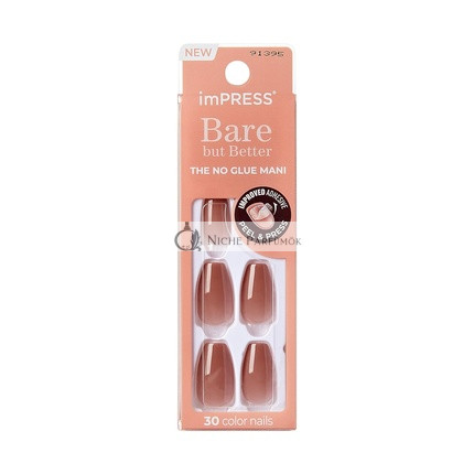 KISS imPRESS No Glue Mani Press-On Nails Color Flare Medium Neutral Medium Size Coffin Shape Includes 30 Nails Prep Pad Instructions Sheet 1 Manicure Stick 1 Mini File