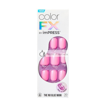 KISS imPRESS No Glue Mani Press-On Nails Color FX Late Night Light Pink Short Size Squoval Shape Includes 30 Nails Prep Pad Instructions Sheet 1 Manicure Stick 1 Mini File