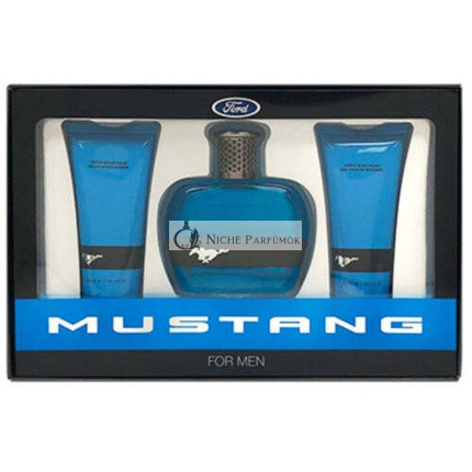 Mustang for Men Blue Eau De Toilette Spray 3.4oz with After Shave Balm and Body Wash