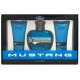 Mustang for Men Blue Eau De Toilette Spray 3.4oz with After Shave Balm and Body Wash