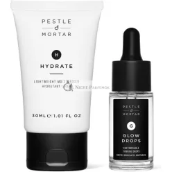   Pestle & Mortar Glowing Duo Self Tanner Travel Kit - Customizable Sunless Self Tan Drops with Hydrating Anti-Aging Face Moisturizer - Cruelty Free and Vegan