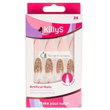 Artificial Nails Stiletto Golden Glitter French
