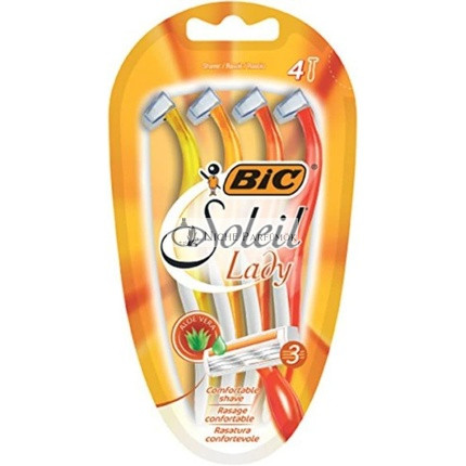 BIC Soleil Triple Blade Razors for Women with Easy Grip Handle and Lubricating Strips - Pack of 4