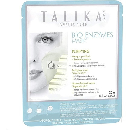 Talika Bio Enzymes Mask Purifying Detox Mask for Face with Bio-Cellulose for Pores, Blackheads, Redness - Skin Care Mask
