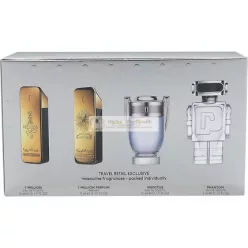  Paco Rabanne Mini Szett Férfiaknak: One Million 0.17 Eau De Toilette, One Million 0.17 Parfüm, Invictus 0.17 EDT, Phantom 0.17 EDT