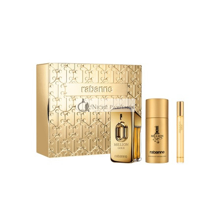 Paco Rabanne 1 Million Gold Parfum 50ml, Deodorant Spray 150ml, And Travel Spray 10ml Set