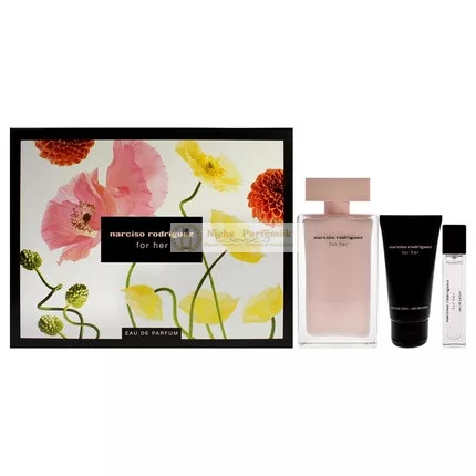 Narciso Rodriguez Női 3 Darabos Ajándékcsomag, 3.3oz EDP Spray, 0.33oz EDP Spray, 2.5oz Testápoló