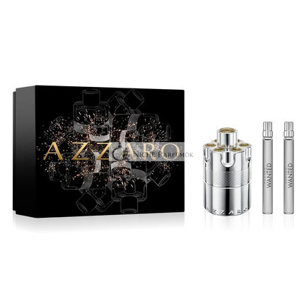 Azzaro Wanted Intense Men's Cologne Gift Set 3-Piece Holiday Set Full Size + Travel Size Fragrances Woody Aromatic Spicy Fragrance Lasting Wear Luxury Perfumes
