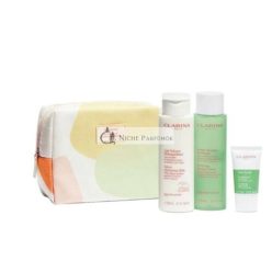   ClarinsPremium Cleansing Set Combination To Oily Skin Velvet Cleansing Milk 200ml, Purifying Toning Lotion 200ml, Pure Scrub 15ml, Clarins Purse