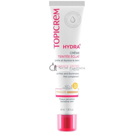 Topicrem HYDRA+ Tinted Moisturizer with Medium Shine for Sensitive and Dehydrated Skin Adults and Teens - Provides 24 Hour Moisture, Protects the Skin