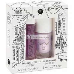   Nailmatic Kids Lovely City Set Children's Nail Polish + Lip Gloss Fruity - Non-Toxic Nail Polish for Girls - Pink Pearl Nail Polish + Natural Blackberry Lip Gloss - From 5 Years