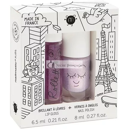 Nailmatic Kids Lovely City Set Children's Nail Polish + Lip Gloss Fruity - Non-Toxic Nail Polish for Girls - Pink Pearl Nail Polish + Natural Blackberry Lip Gloss - From 5 Years