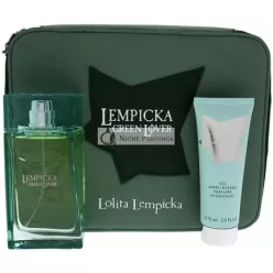   Lolita Lempicka Green Lover For Men 3 Piece Gift Set 3.4oz EDT Spray 2.5oz After Shave Gel Pouch