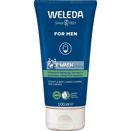 WELEDA Bio FOR MEN 2in1 Face Wash Refreshing Natural Men's Facial Cleansing/Beard Care Gel with Willow Bark & Licorice Root 100ml