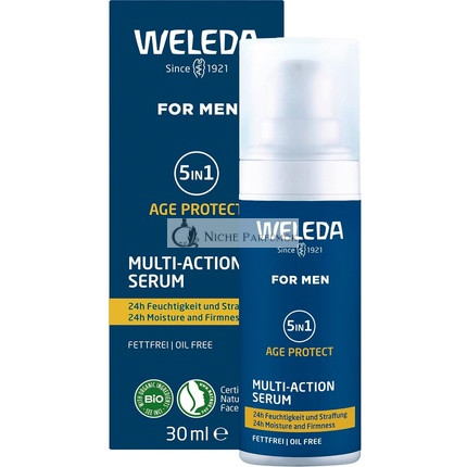 WELEDA Bio FOR MEN 5in1 Multi Action Serum Anti Aging Men's Face Care Concentrate Reduces Wrinkles & Tightens with Aloe Vera & Pomegranate Juice Vegan 30ml