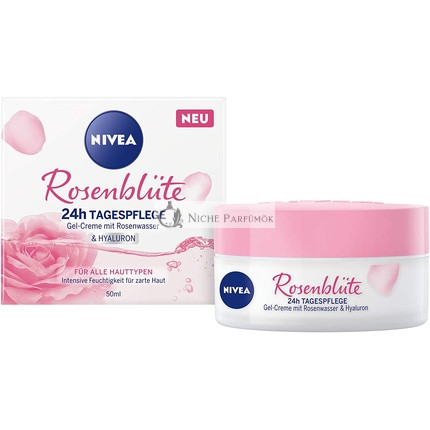 Nivea Rose Petal 24h Day Cream 50ml with Rose Water and Hyaluron - Light Gel Cream for Smooth Delicate Skin