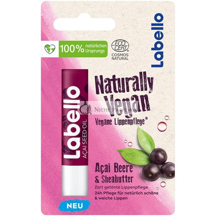 Labello Naturally Vegan Acai Berry Tinted Lip Balm with Shea Butter and Acai Berry Oil 4.8g