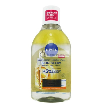 NIVEA Skin Glow Micellar Water 400ml Facial Cleansing Gel with 5% Serum and Amino Acid Complex Face Toner for Face, Eyes, and Lips Face Makeup Oil with Vitamin C and E