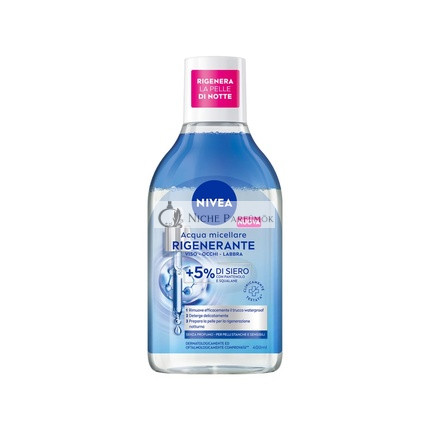 NIVEA Regenerating Micellar Water 400ml Face and Eye Makeup Remover with 5% Serum + Amino Acid Complex Cleanser for Face, Eyes, and Lips No Rinse for Tired Skin