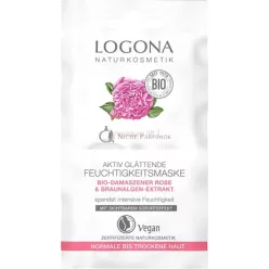   LOGONA Naturkosmetik Bio Active Smoothing Moisturizing Mask for Normal & Dry Skin with Organic Damask Rose & Brown Algae Extract Kalpariane for Lifting Effect Natural & Vegan 15ml