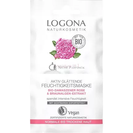 LOGONA Naturkosmetik Bio Active Smoothing Moisturizing Mask for Normal & Dry Skin with Organic Damask Rose & Brown Algae Extract Kalpariane for Lifting Effect Natural & Vegan 15ml