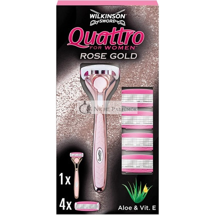 Wilkinson Sword Quattro For Women Premium Metal Rose Gold Razor Handle with 5 Blade Refills