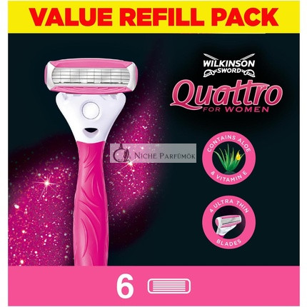 Wilkinson Sword Quattro For Women Smooth Glide Razor Blade Refills 6 Count