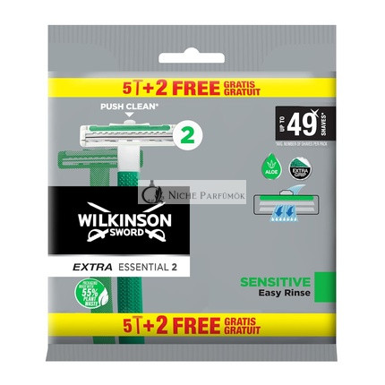 Wilkinson Sword Extra 2 Sensitive Disposable Razors 5 + 2 Pieces with Vitamin E Glide Strip for Skin Irritation Prevention Complete Shaving Protection 7 Pieces