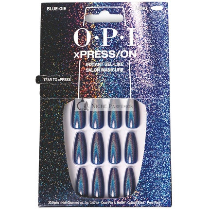 OPI xPRESS/ON Press On Nails Up to 14 Days of Gel-Like Salon Manicure Vegan Sustainable Packaging With Nail Glue Long Blue Holographic Coffin Shape Nails Blue-Gie